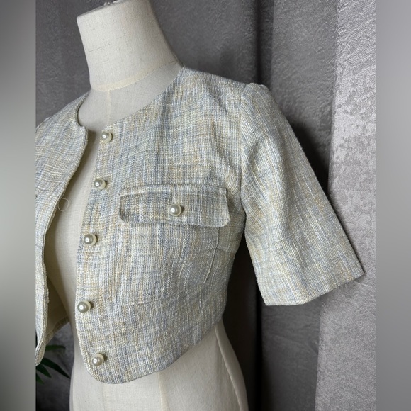 Love Bonito Women’s Short Sleeve Tweed Crop Top in Cream Sz 2 - Picture 4 of 9